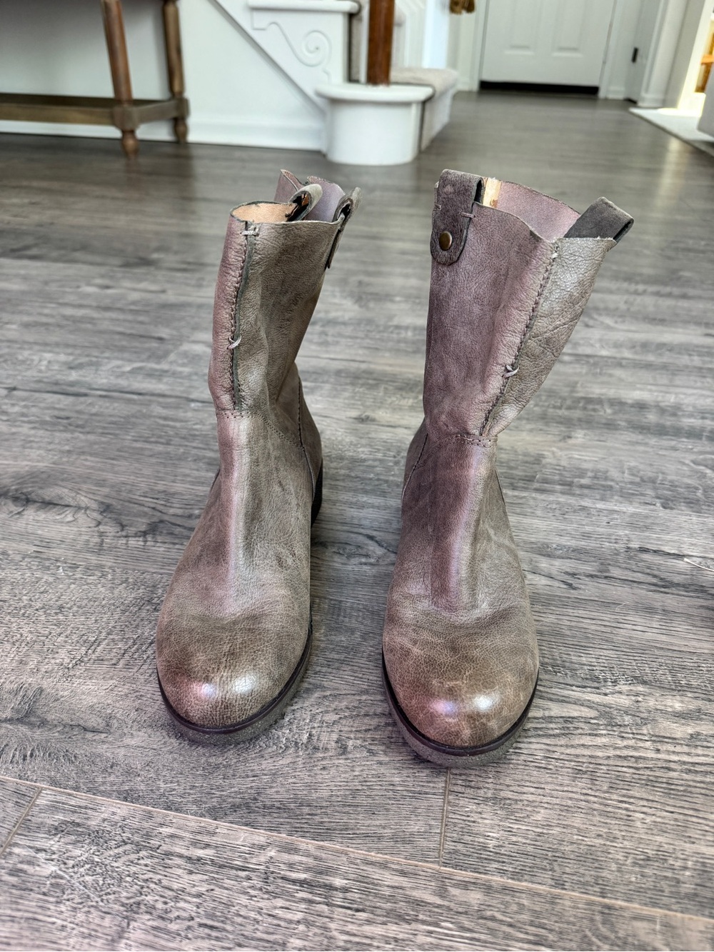 Nine West Women’s Distressed Gray Leather Ankle Campus Style Boots